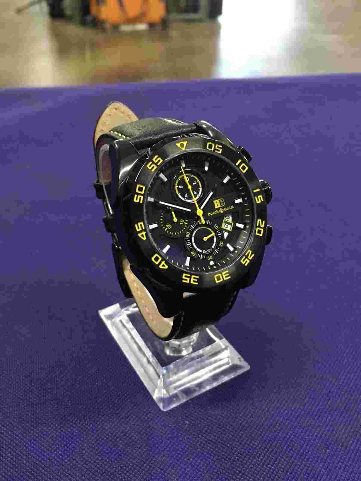 NWT Buech & Boilat Torrent Chronograph Swiss 15053 Black & Yellow 44mm Watch