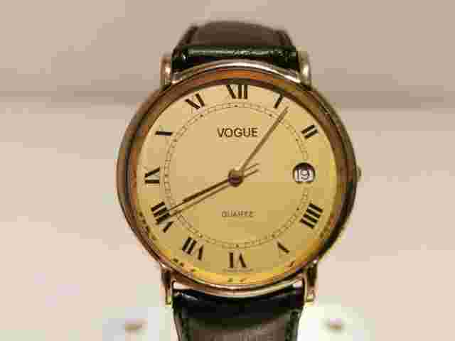 VINTAGE RARE BEAUTIFUL GENUINE MEN'S LADIES GOLD PLATED QUARTZ WATCH "VOGUE"