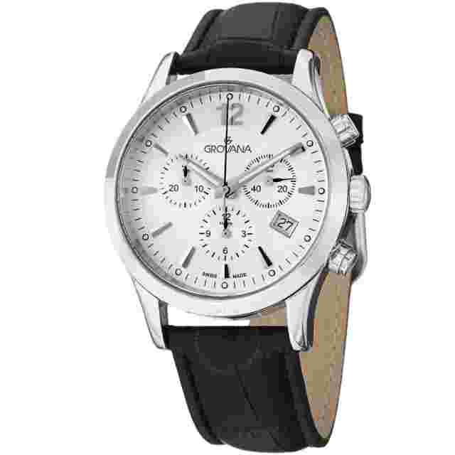 Grovana Classic Chronograph White Dial Black Leather Men's Watch 1209.9532
