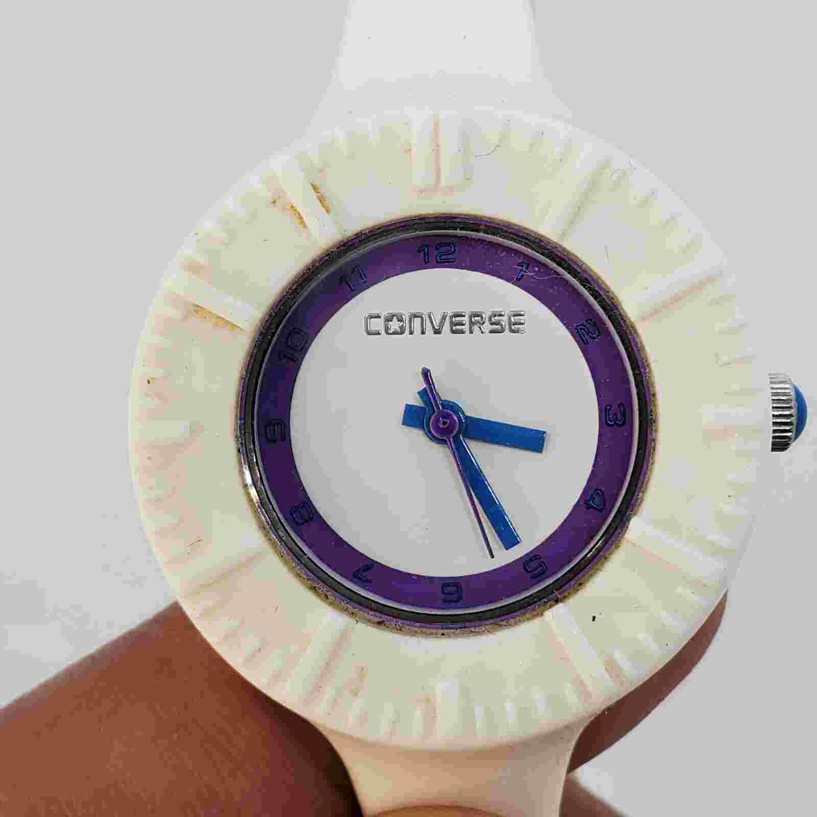 Converse Women's Watch White Purple Dial White Plastic Bands New Battery