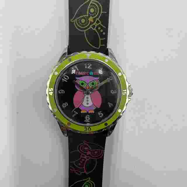 Limited Too Watch Girls Silver Tone Black Owl Dial Silicone Band New Battery