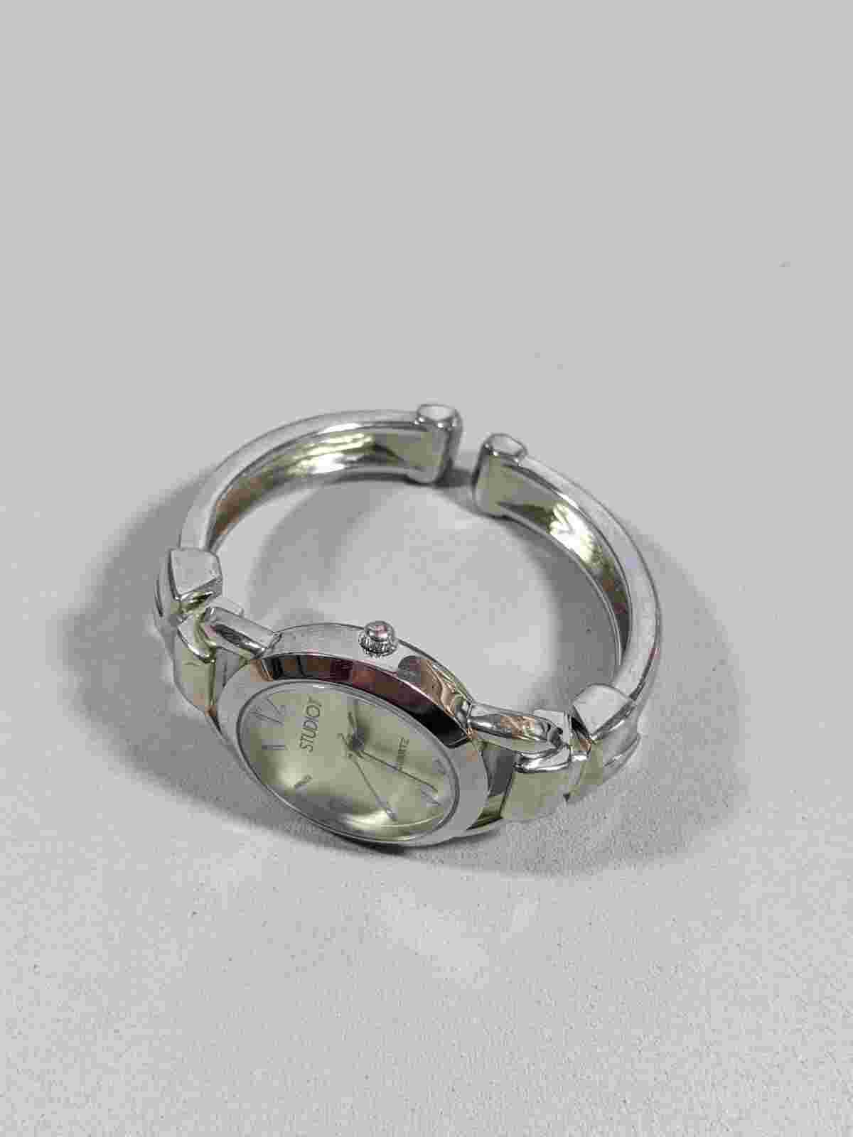 Studio Silver Tone Dial Round Case 32 mm Open Cuff Hinge Bracelet Band Watch 6in