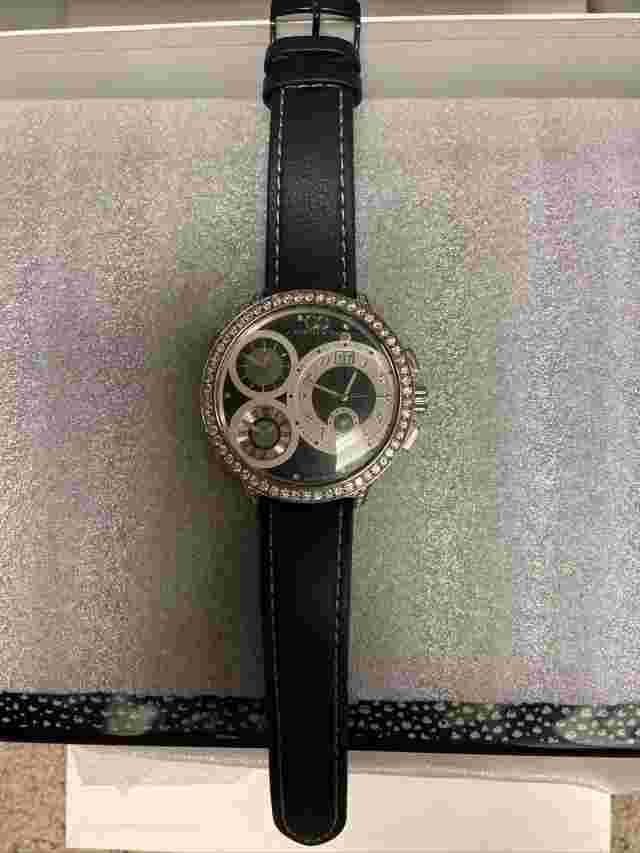 Curtis & Co. 9.79 ct Diamond Encrusted Watch, Big Time World 4 Time Zone , Black
