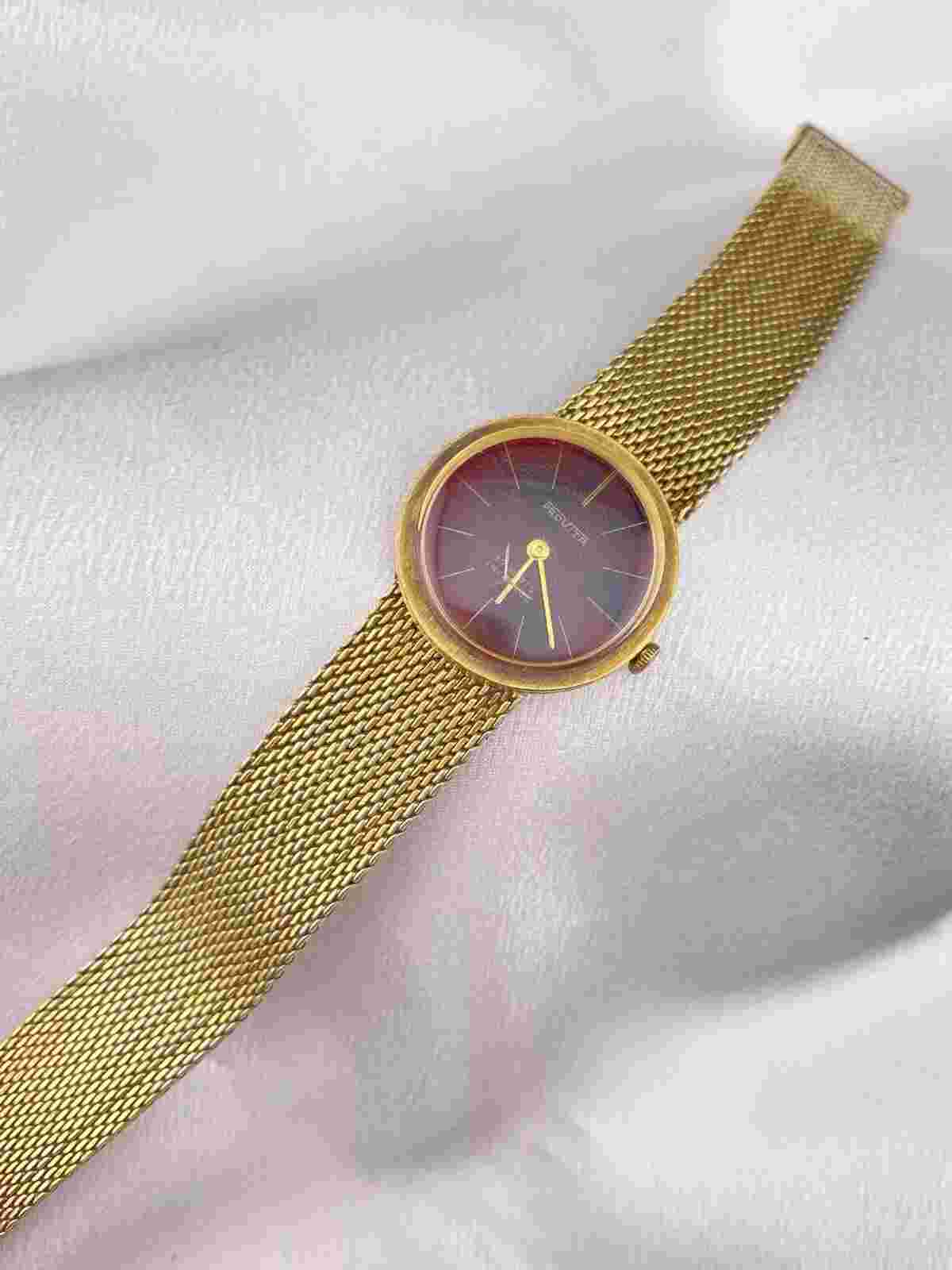 Vintage Provita Automatic 17 Rubis Incabloc Ladies Red Round Gold Tone Watch