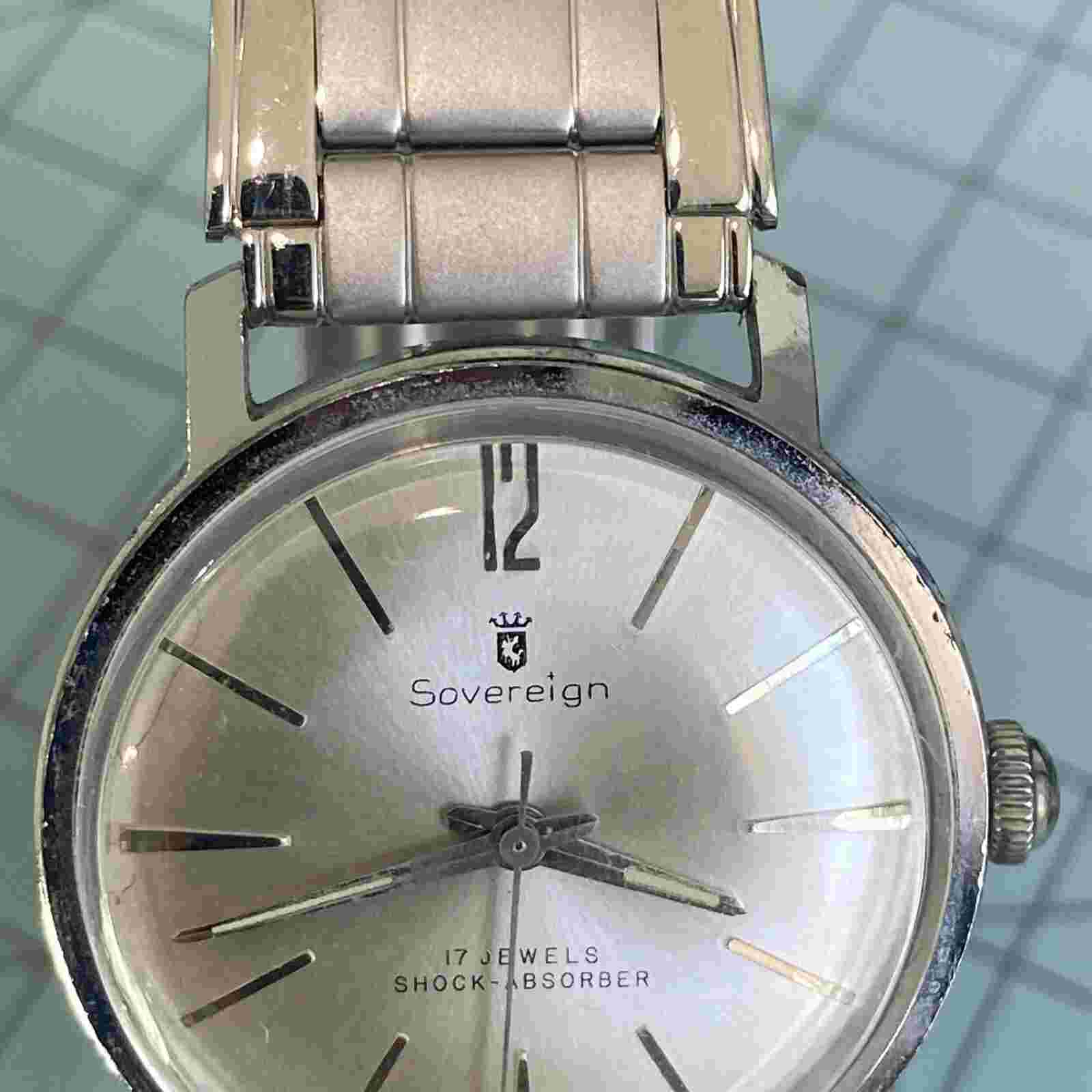 Sovereign 17 Jewel Men's Watch Shock Absorber Manual Skeleton Back Rare Works