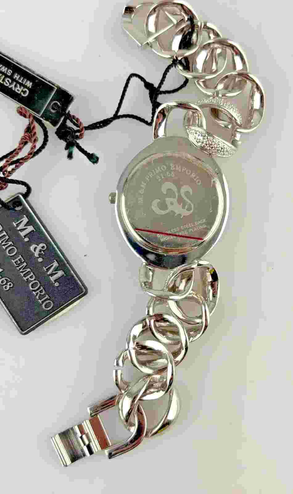 M&M Primo Emporio Women's Quartz Watch 35Mm Oval Steel Bracelet With Rhinestones
