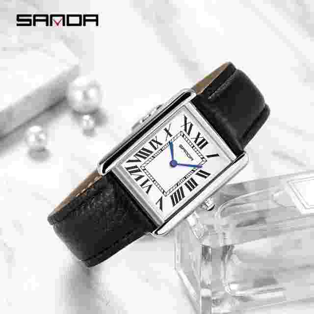 Sanda Watch Tank Style Men Ladies Quartz Stainless Steel Deployant Clasp NEW
