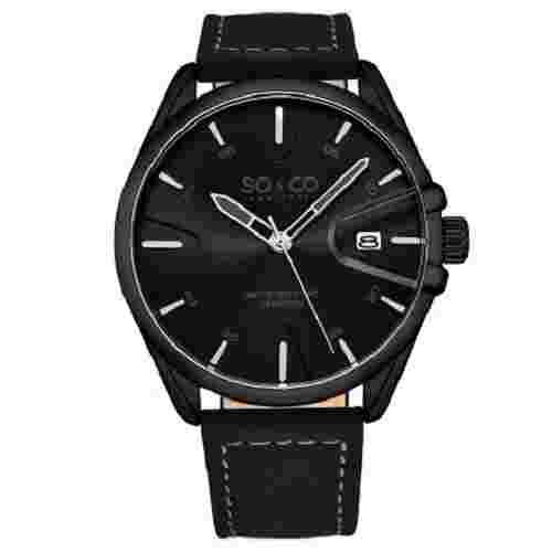 SO &CO New York Quartz Madison Black Men's Quartz Watch Black Leather Band