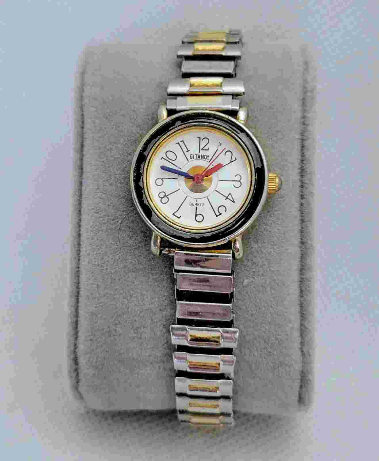 Vintage Gitano Women's Watch Silver & Gold Tone Colorful Hands -  New Battery