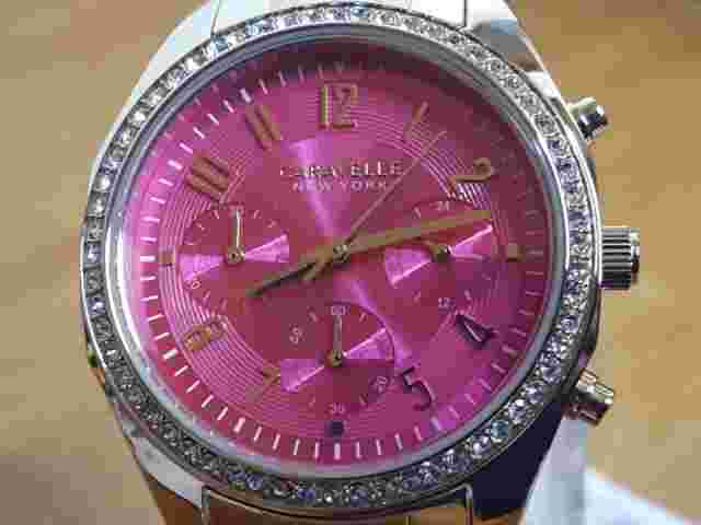 Ladies Gold Bulova Caravelle Melissa Pink Chrono Glitz Watch 44L168 New In Box