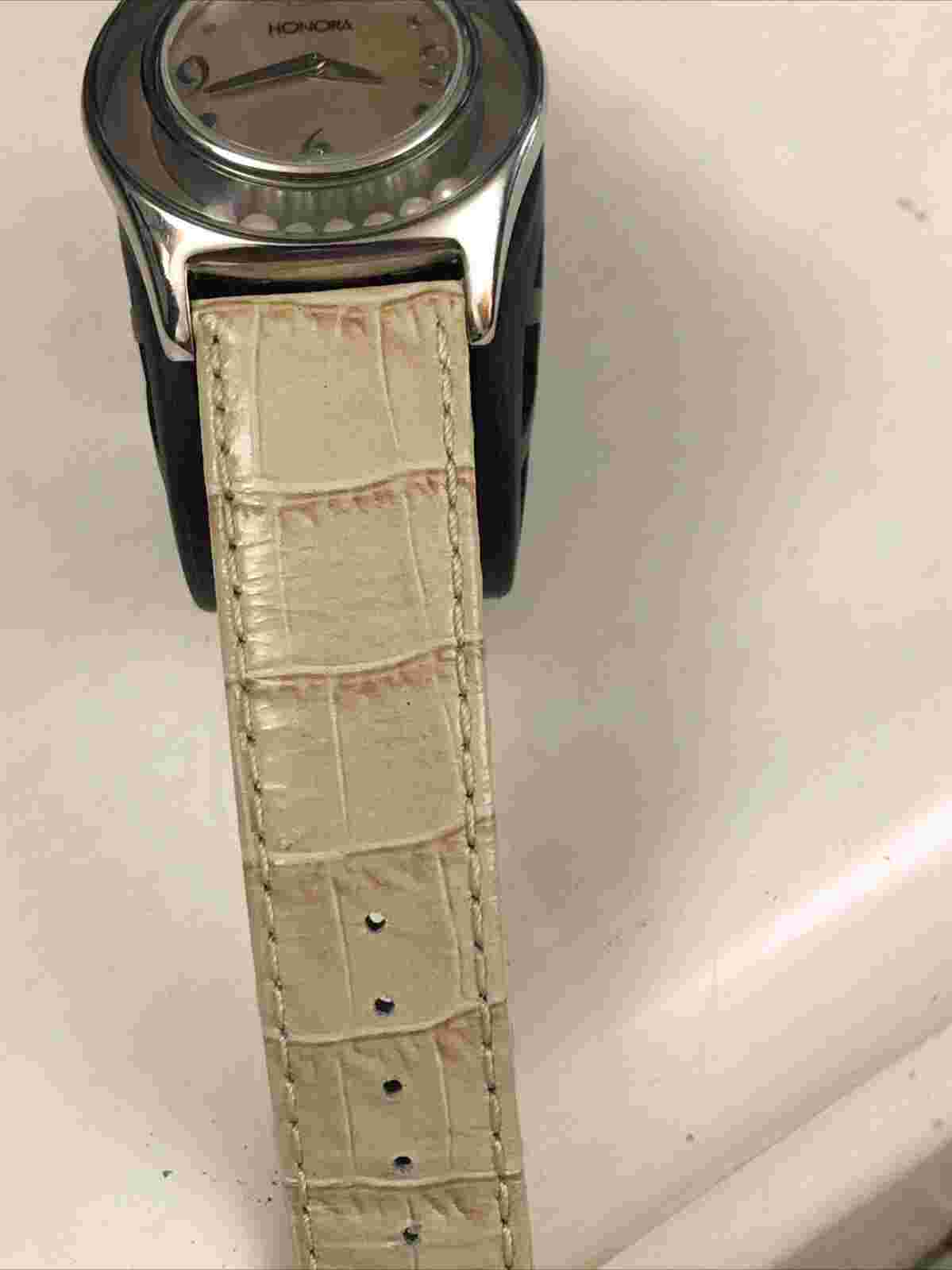 Honora Pearl Watch Women 36mm Silver Tone MOP Dial Leather Band New Battery