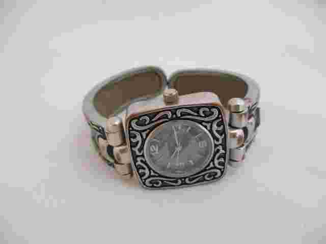 Silver Toned Black Women's Cuff Band Watch Quartz