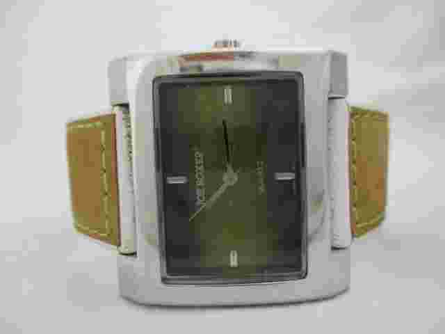 Joe Boxer Watch Brown White Buckle Band Silver Tone Rectangular Green Face