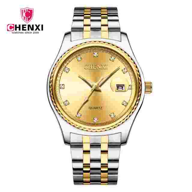 CHENXI Men Stainless Steel Rhinestone Dial Date Calendar Quartz Wrist Watches