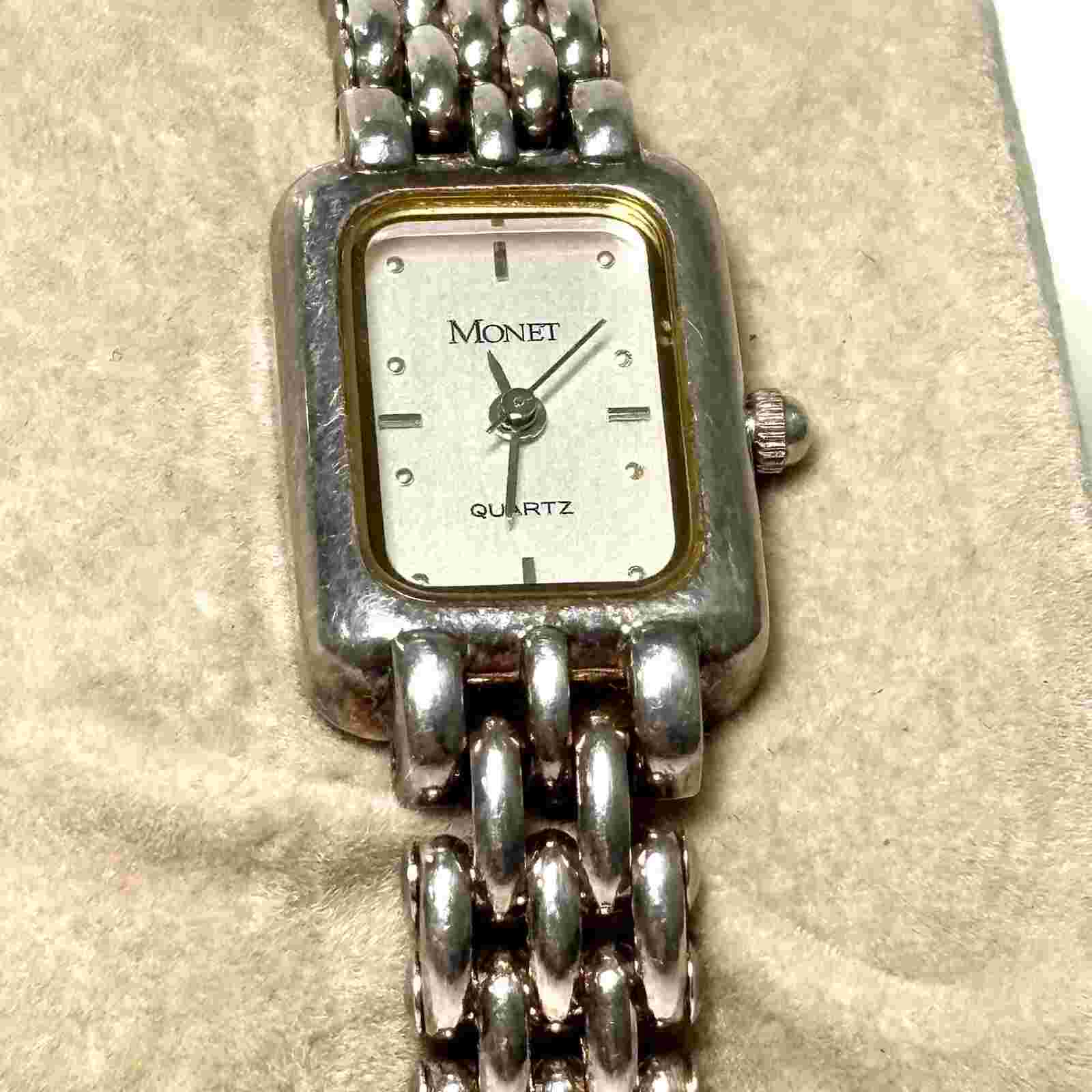 Vintage Monet Women’s Quartz Wrist Watch Silver Tone Stainless Japan Movt 7”