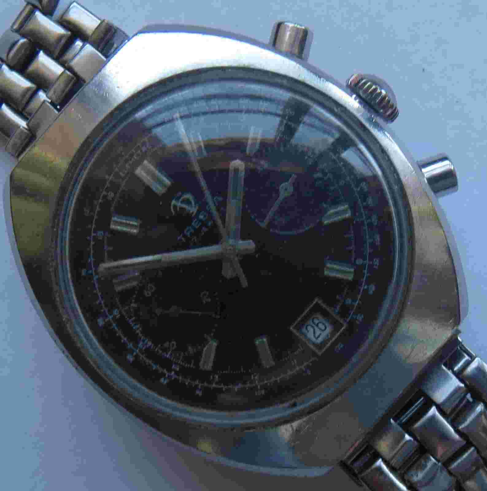 Tressa Chronograph date mens wristwatch steel case all original cal Valjoux 7734