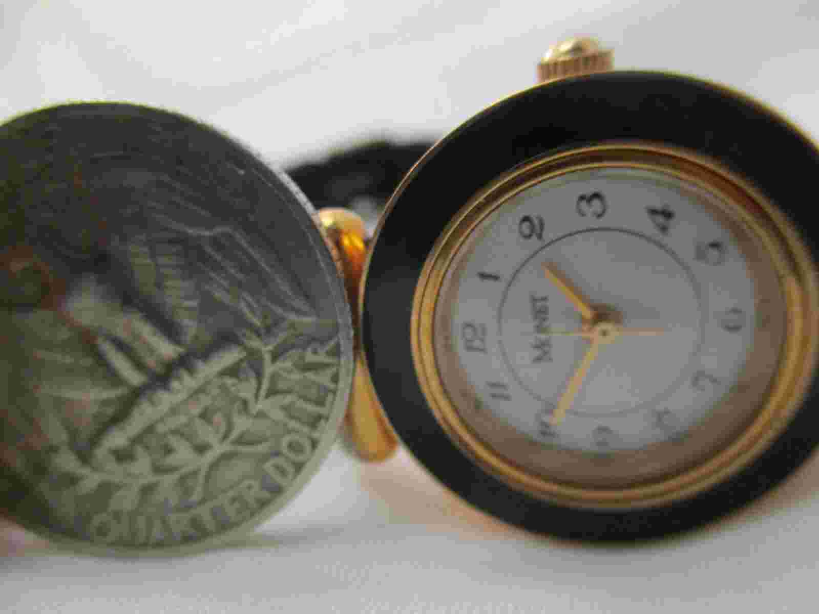 Monet Women's Analog Watch Water Black Leather Buckle Band Vintage