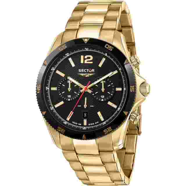 Men's Watch Sector Chronograph Steel Gold Plated Dial Black 45mm