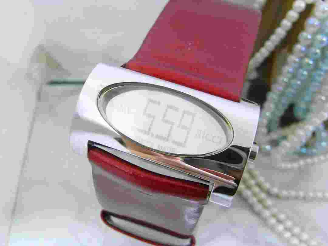 NINA RICCI Digital Silver Dial Ladies Watch Used Leather belt Metallic Red