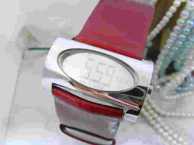 NINA RICCI Digital Silver Dial Ladies Watch Used Leather belt Metallic Red