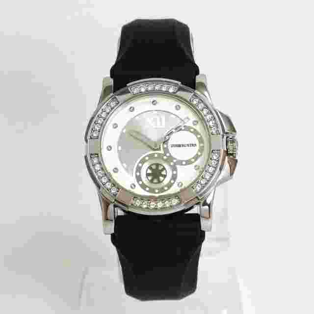 Dyrberg/Kern Silver Black Silicone Band Quartz Diamonds Women's Wrist Watch