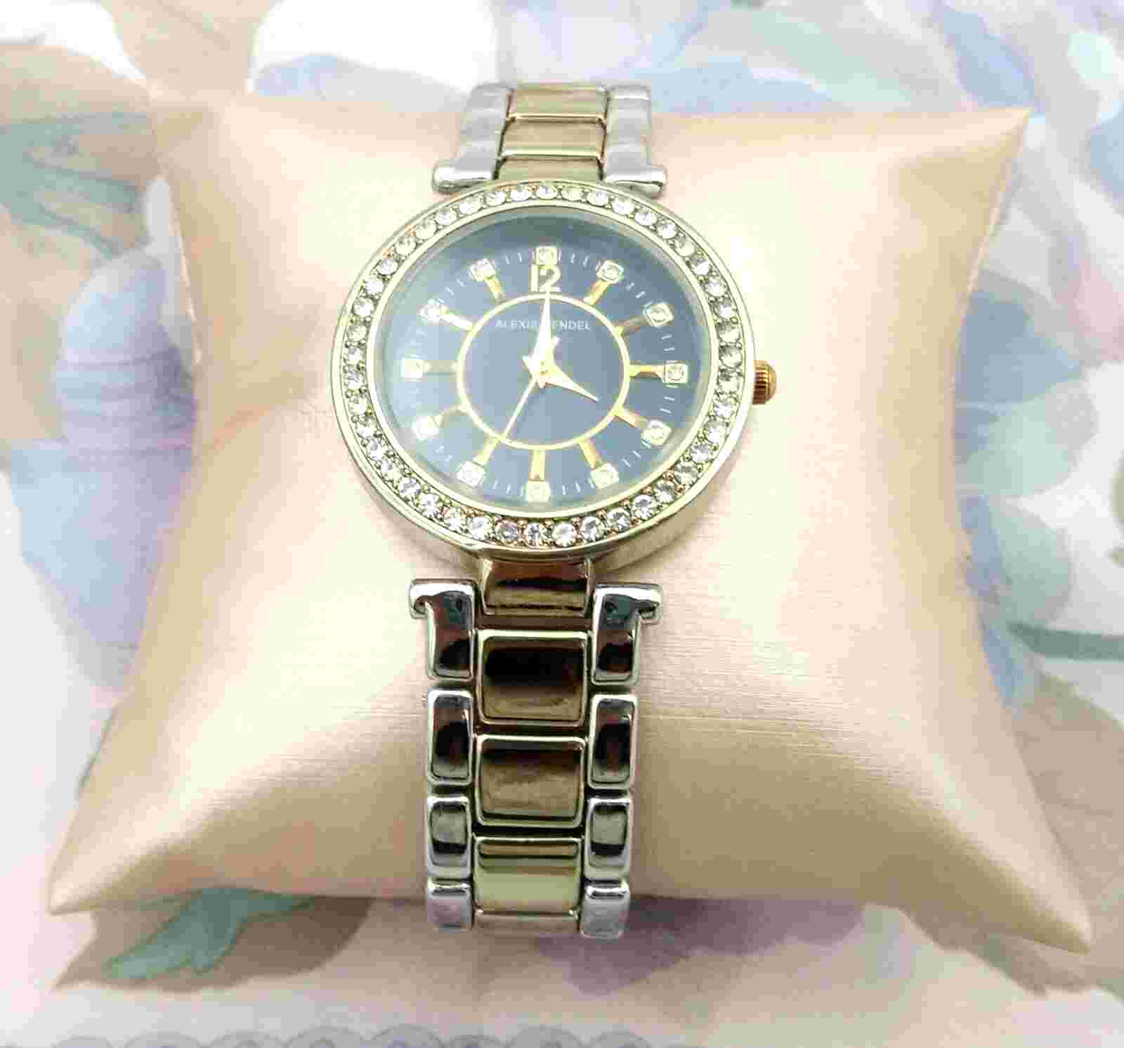 Alexis Bendel~~6910~~Beautiful Blue Face ~~Crystals Surround~~2 Tone Band~~Watch