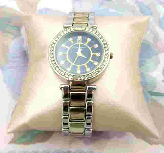 Alexis Bendel~~6910~~Beautiful Blue Face ~~Crystals Surround~~2 Tone Band~~Watch