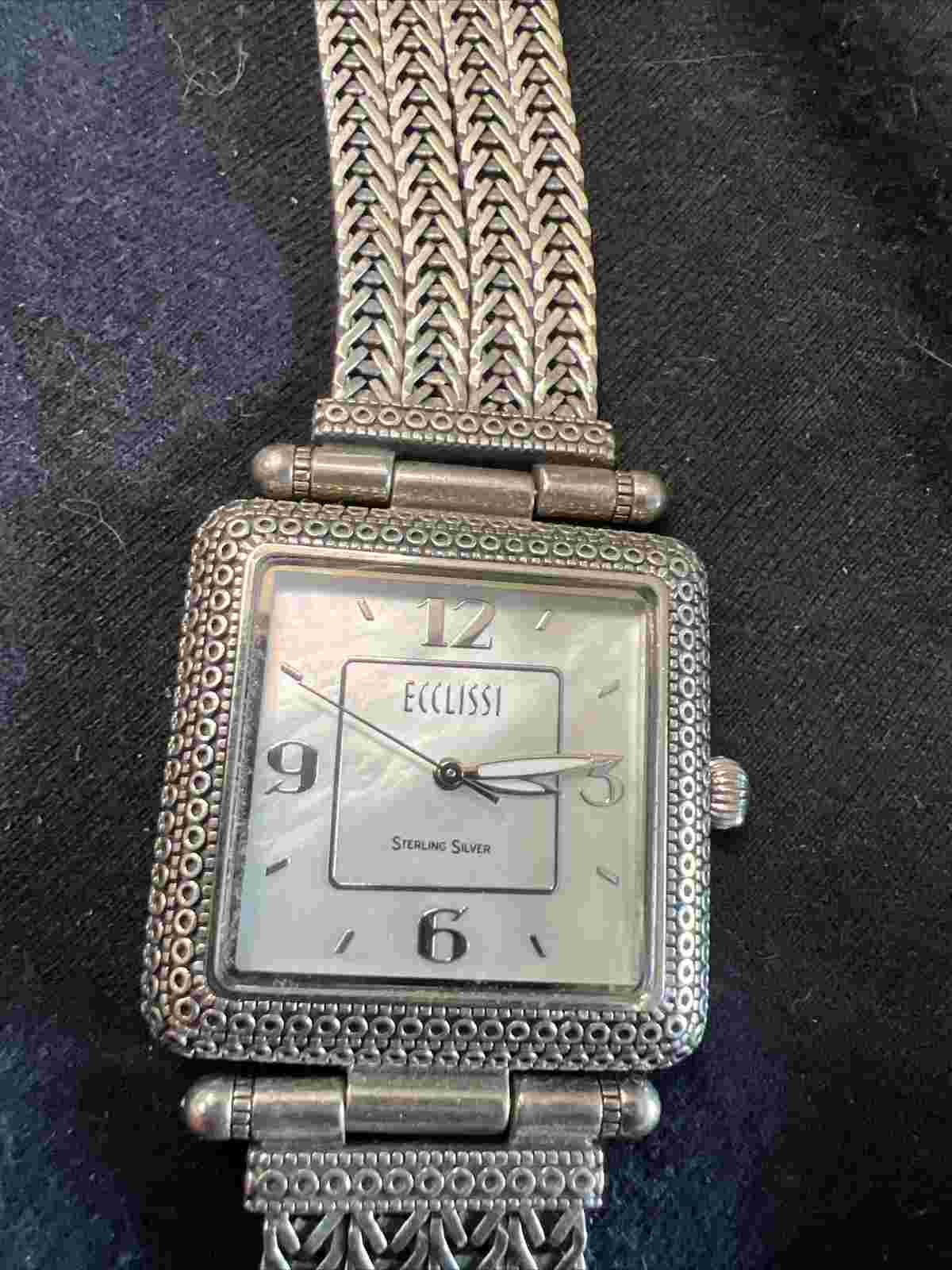 Vintage Ecclissi Sterling Silver 925 Mother of Pearl Bracelet Watch New Battery