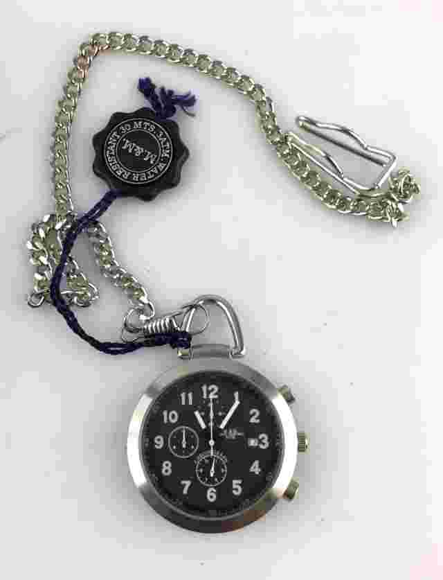 M&M Pocket Watch Primo Emporio Steel 42Mm Chrono Quartz Black New Elegant