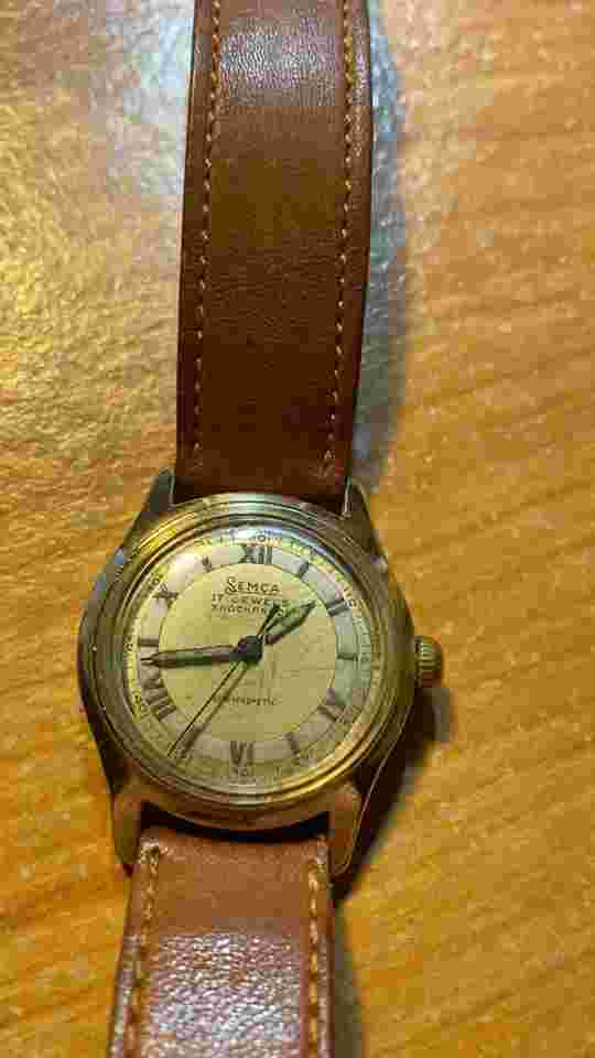 REDUCED PRICE!! - 1940's Semca Mil. watch 10K Solid Gold (Bezel) w/2- tone dial!