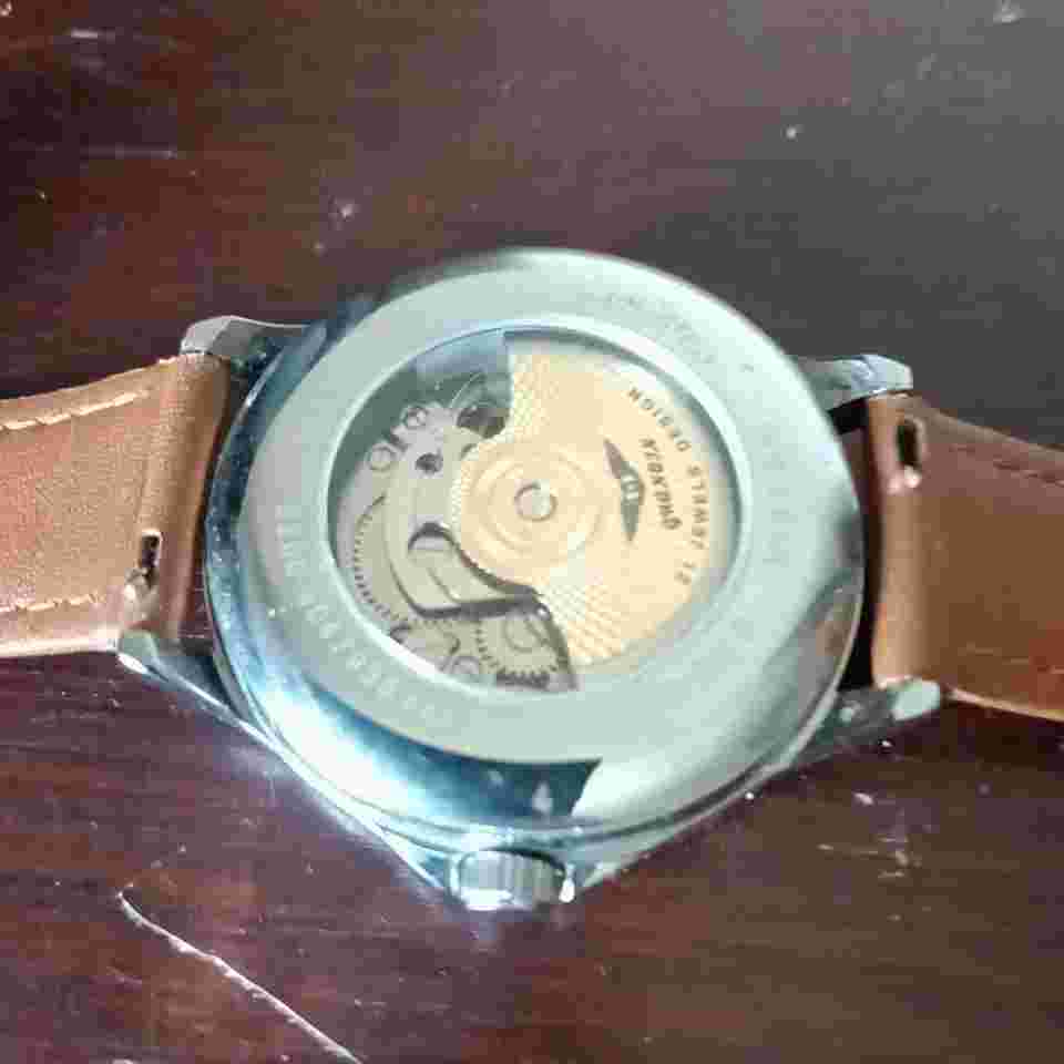 Automatic Watch Moon Phase Month Hour White & Gold Aftermarket Band Guanqin