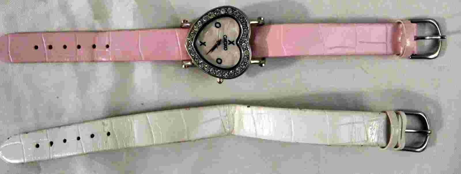 Fashion XOXO Decorative Watch Pink & White Jeweled (Need Battery) Nice! LOOK!