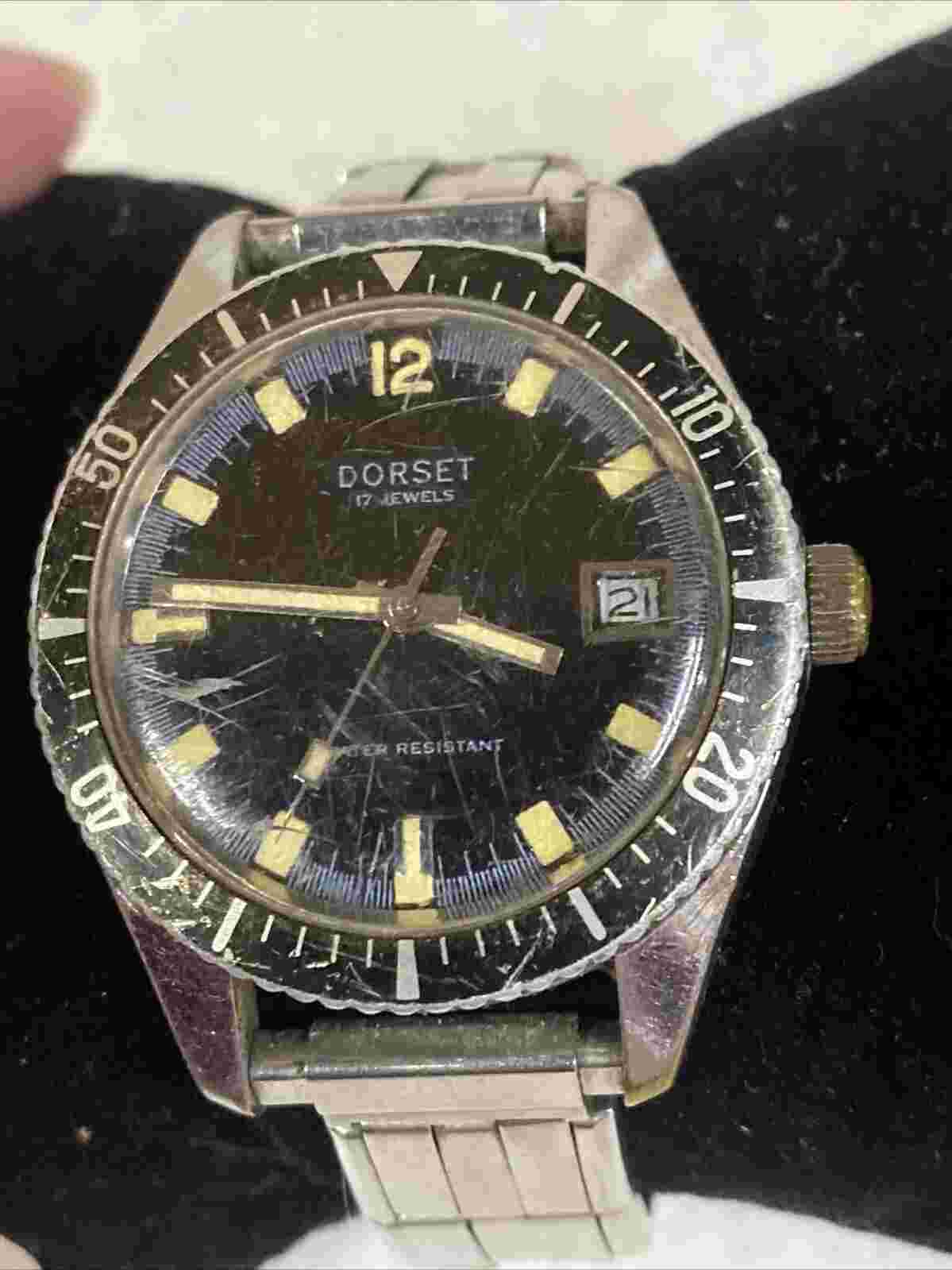 Vtg Dorset Diver Watch Mens 36mm Silver Tone 17 Jewels Date Working