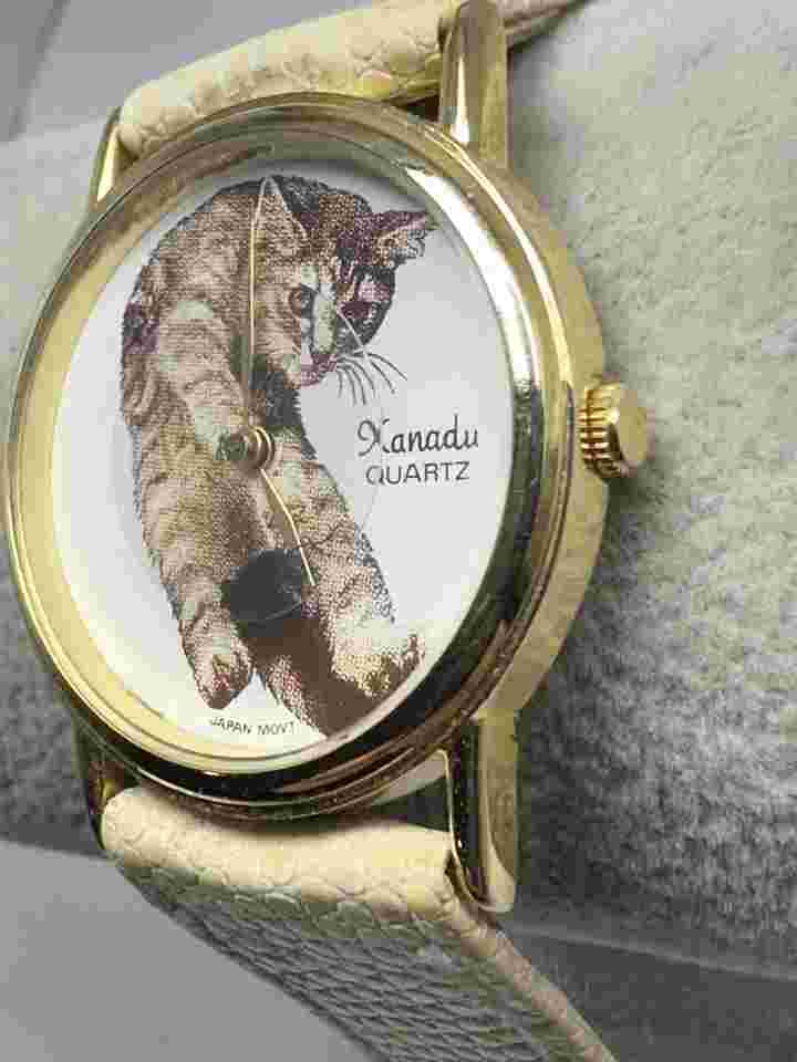 Xanadu Cat Ladies Watch Rotating Mouse New Battery 31MM 7.5" Leather Band F14