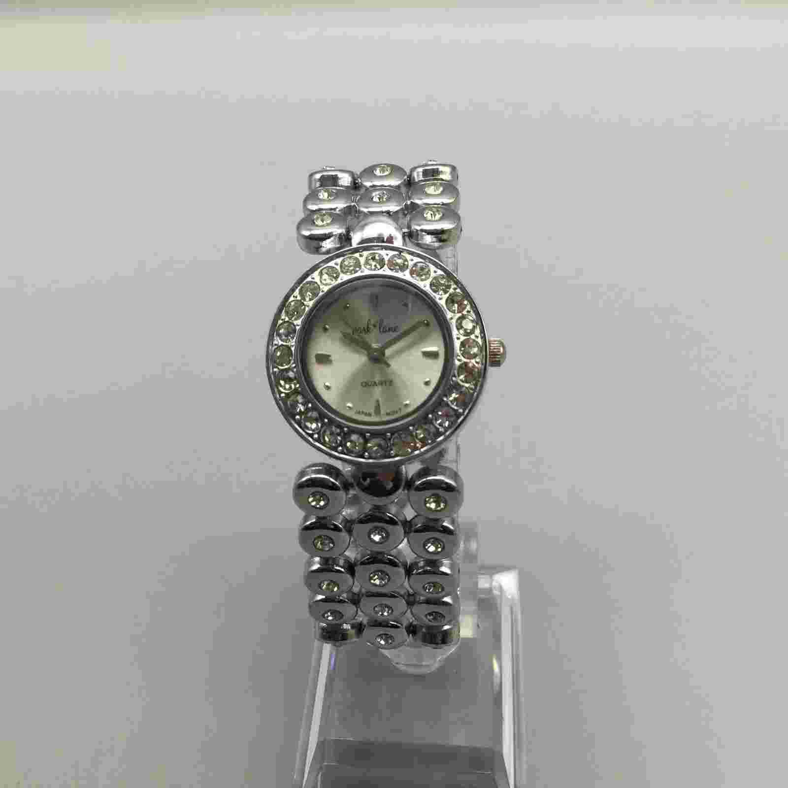 Park Lane Watch Women 27mm Crystal  Bling Band Silver Tone New Battery 7"