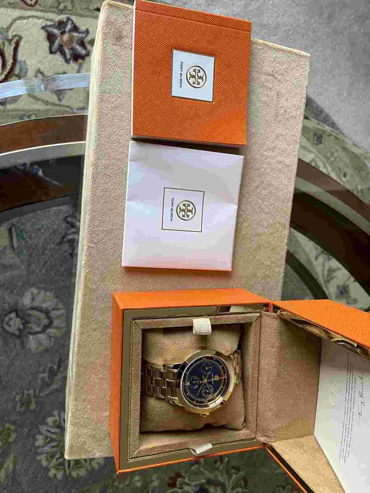Tory Burch Navy. Gold Wristband Women’s Watch.