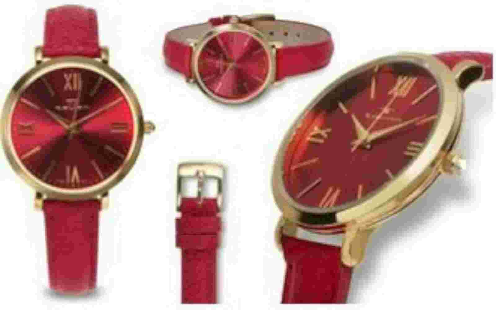 NEW Tavan 9893 Women's Belleville Gold Case Hot Pink Leather Watch classy sexy