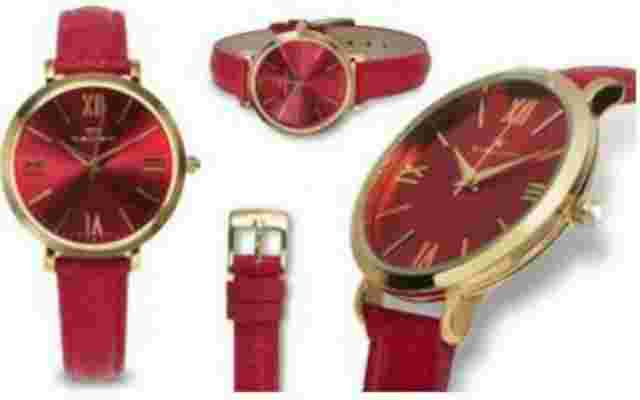 NEW Tavan 9893 Women's Belleville Gold Case Hot Pink Leather Watch classy sexy