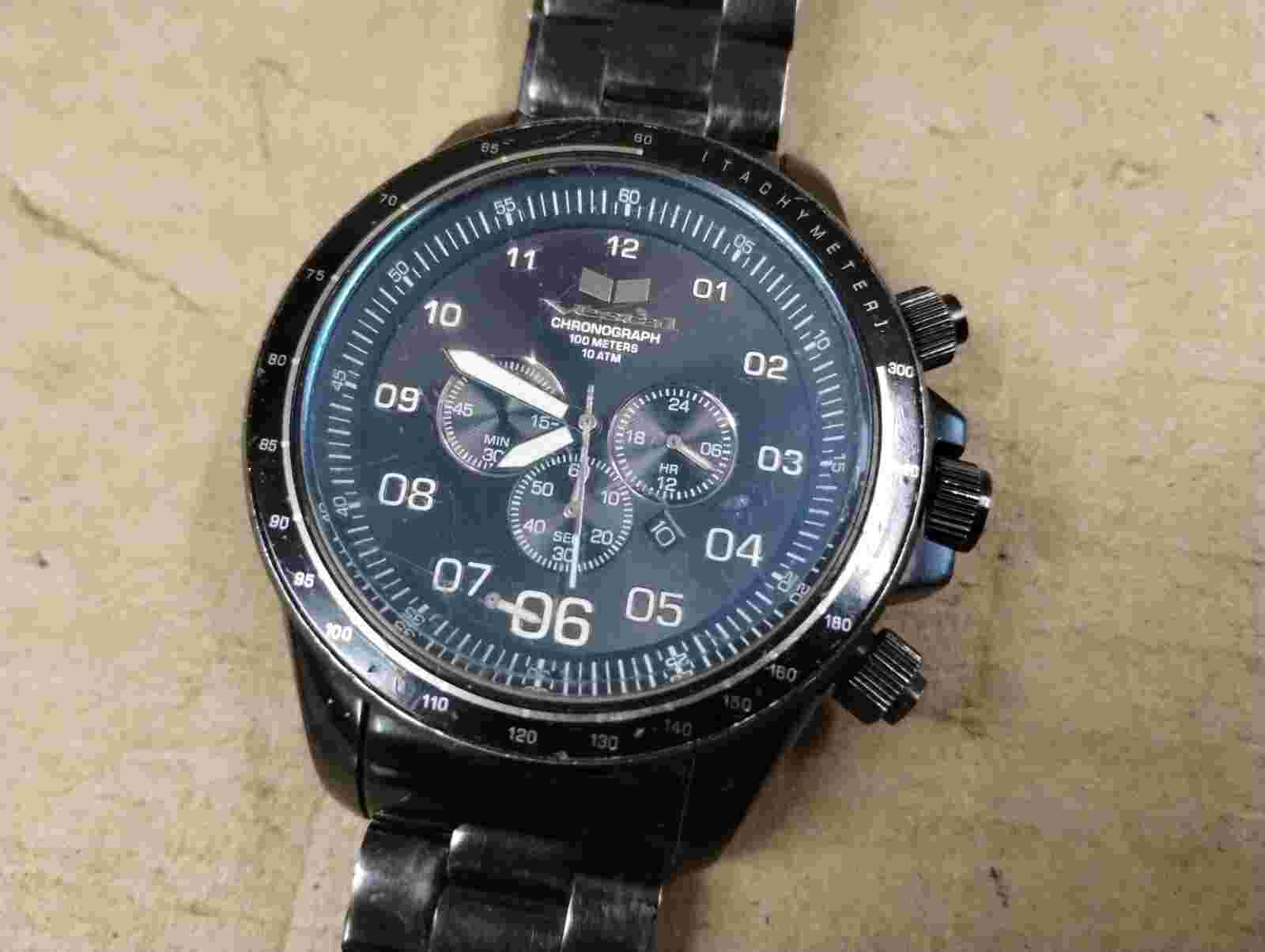 VESTAL ZEP BLACK FACE CHRONOGRAPH WATCH FOR PARTS/REPAIR