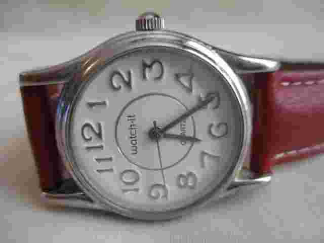 Watch-It Red & Silver Toned Wristwatch w/ Adjustable Buckle Band
