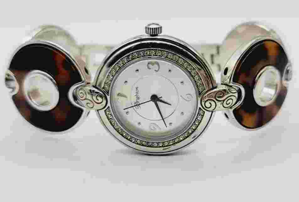 Brighton TOPANGA Tortoise Watch Silver tone New Battery 7.25 in Bracelet Band