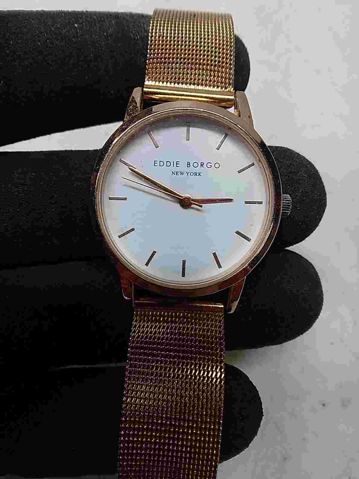 Eddie Borgo White Dial Round Gold Tone Case Mesh Band Watch