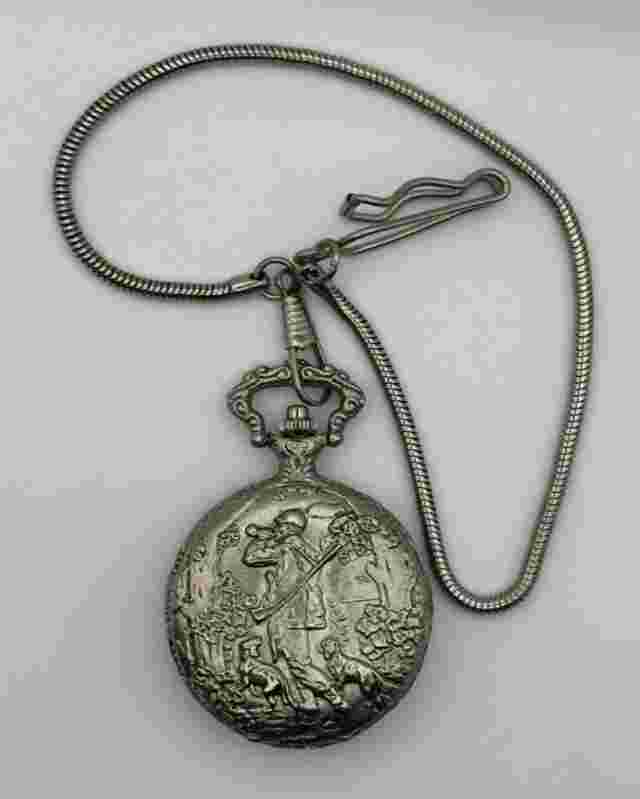 Jalga Silver Pocket Watch - Hunter with Two Dogs - White Face - Antimagnetic