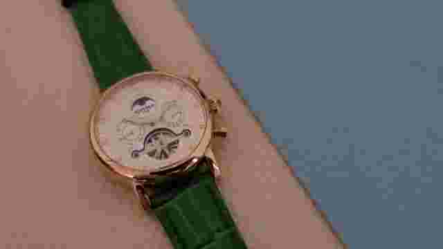 Mens Automatic Mechanical Watch Date Day Rose Gold White Purple Leather Strap