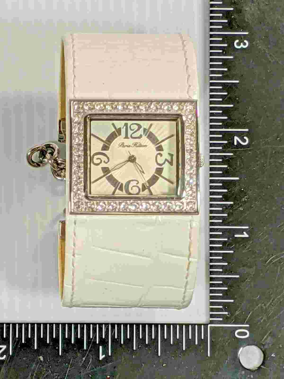 Woman's Silver Crystal White Leather Band Paris Hilton Watch
