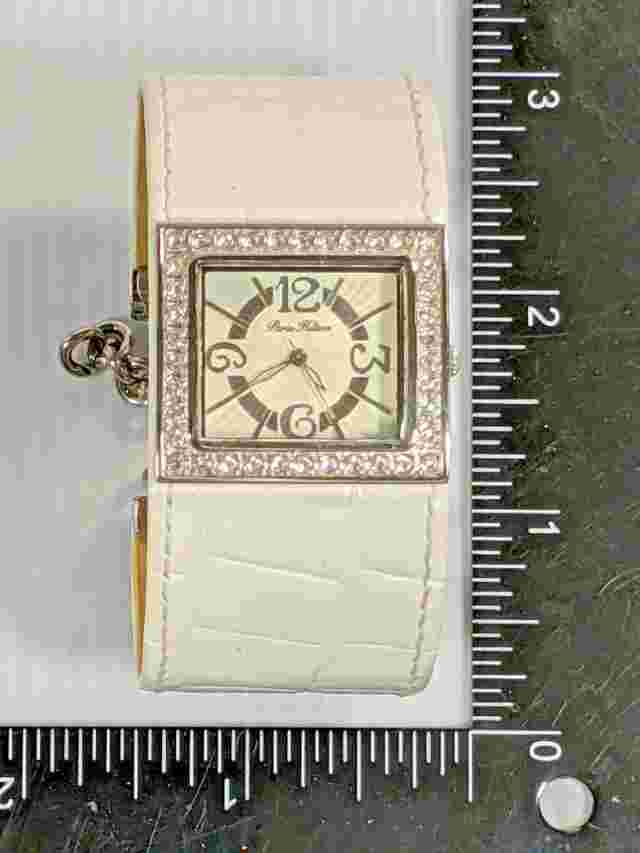 Woman's Silver Crystal White Leather Band Paris Hilton Watch
