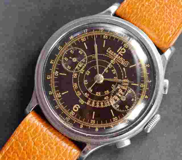 Eberhard Pre-Extra Fort 40mm Step-case Chronograph, Tropical Gilt Dial c 1940