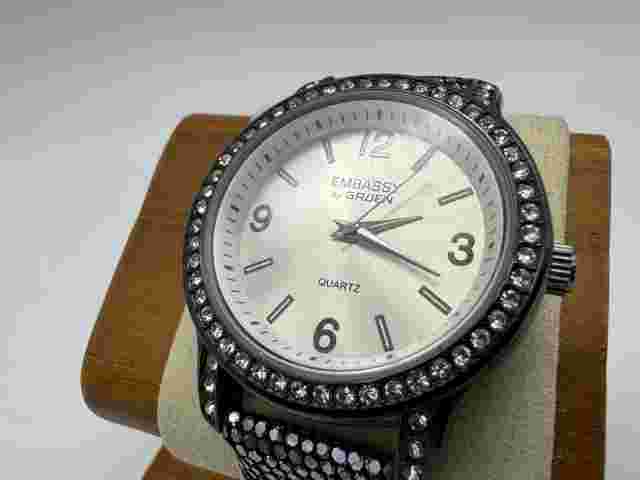 Ladies EMBASSY By Gruen GEM3543 Crystal Accent Silver & Gray Watch, Sparkly Band