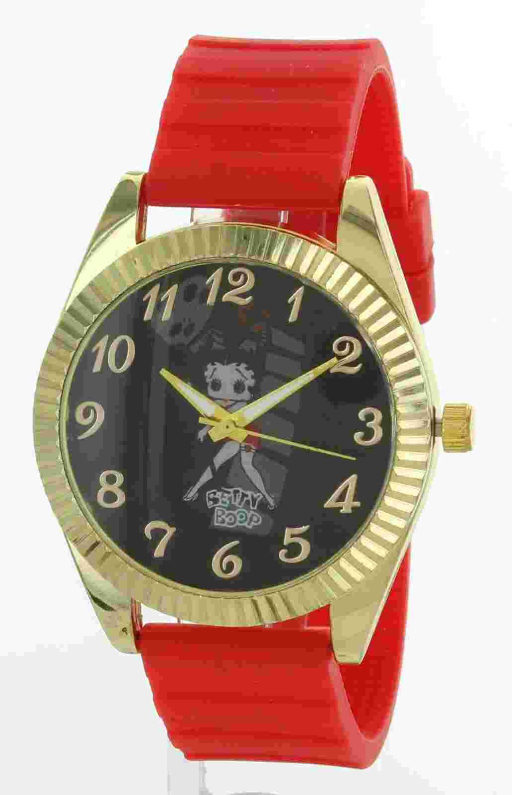 Ladies Betty Boop Watch gold Tone Red Silicon Band Easy To Read BBSSIL26