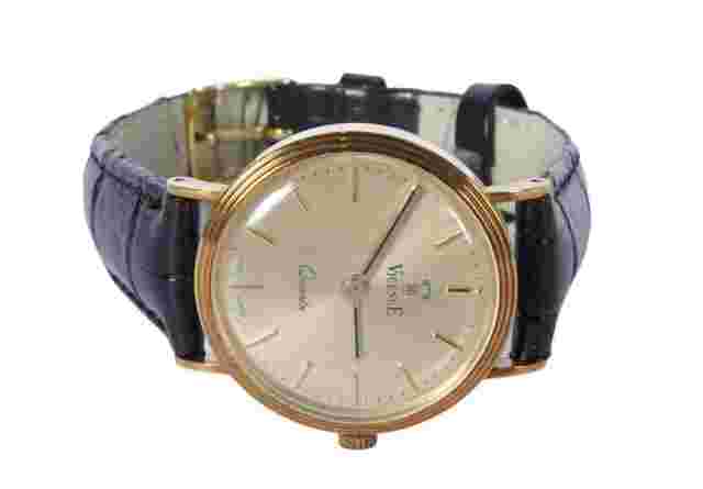 Vicence Vintage 14K Gold Crocodile Embossed Black Leather Band Milor Italy Watch